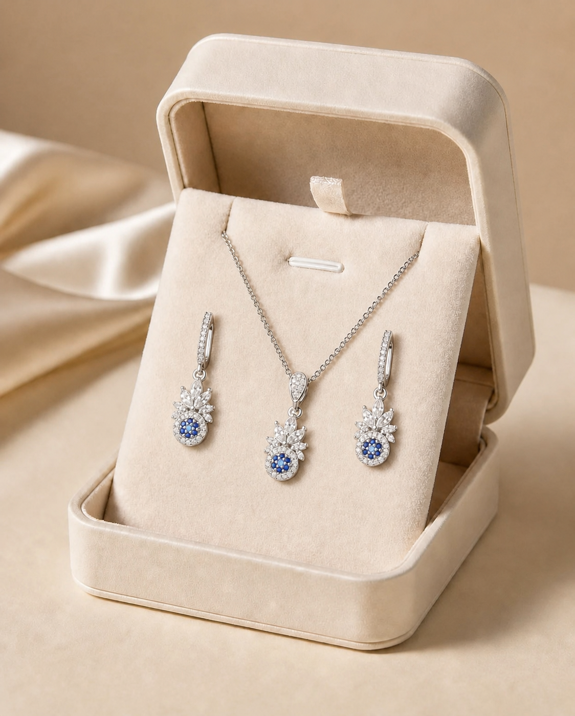 نیم‌ست نقره طرح چشم‌نظر و برگ نگین‌دار